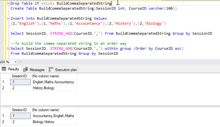 sql separated comma agg