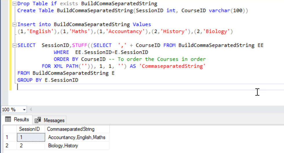 Zonsverduistering fabriek te ontvangen How to build comma separated string in SQL Server – SQLZealots